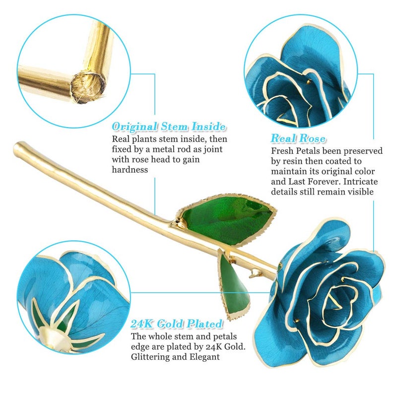 Ejoyous Ejoyous for Mom  Rose Dipped in 24K Gold Romantic Proposal Present for Girlfriend Wife Her on Birthday Christmas Day Valentines Day Anniversary  Light Blue Rose with Rose Stand  - Image 2