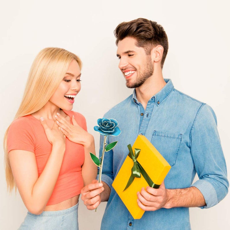 Ejoyous Ejoyous for Mom  Rose Dipped in 24K Gold Romantic Proposal Present for Girlfriend Wife Her on Birthday Christmas Day Valentines Day Anniversary  Light Blue Rose with Rose Stand  - Image 5