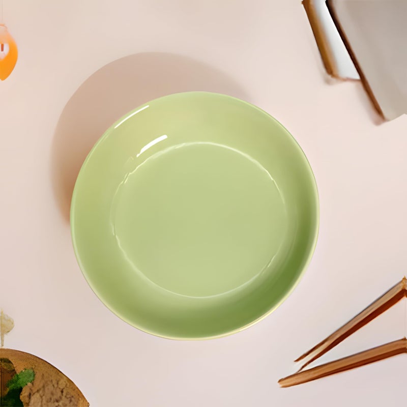 Lemon Tree 18 cm Round Deep Ceramic Salad/Pasta/Snack Plate, Microwave & Dishwasher Safe (Green, Set of 1) - Image 2