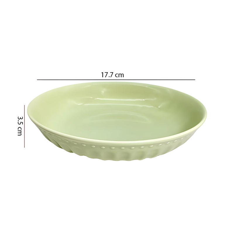 Lemon Tree 18 cm Round Deep Ceramic Salad/Pasta/Snack Plate, Microwave & Dishwasher Safe (Green, Set of 1) - Image 3