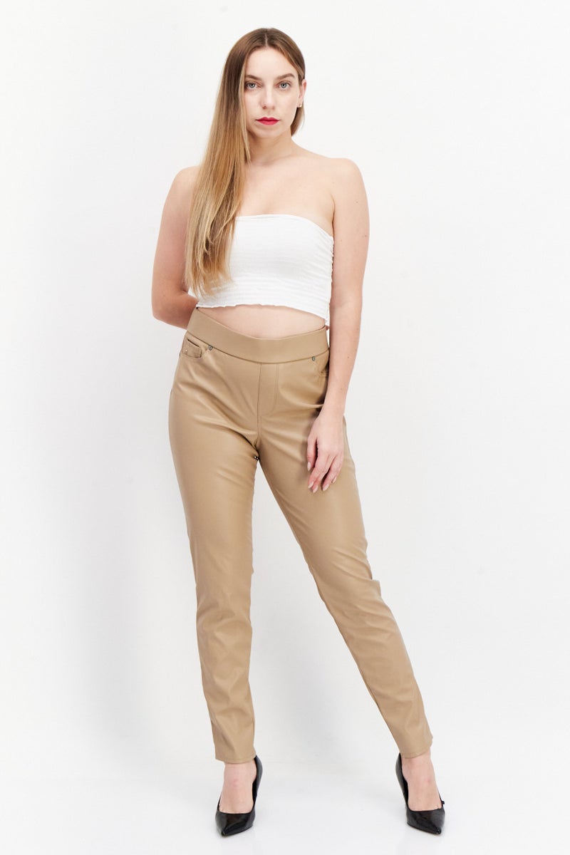 Gloria Vanderbilt Women Regular Fit Plain Leather Pants, Beige - Image 4