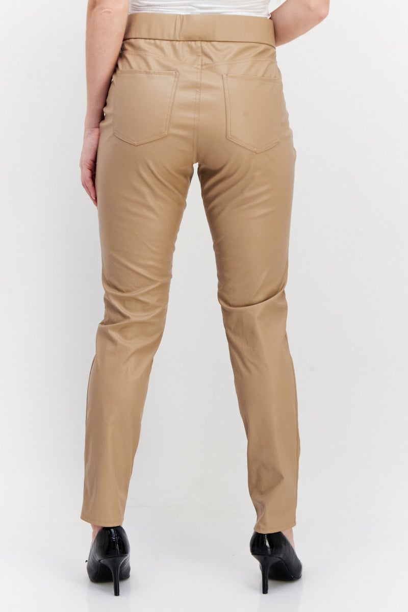Gloria Vanderbilt Women Regular Fit Plain Leather Pants, Beige - Image 2