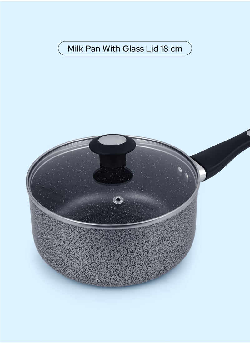Impex - Aluminum Cookware Set Of 7 Pieces-Non-Stick Granite Surface, Tempered Glass Lid, Frying Pan, Saucepan With Lid, Milkpan With Lid,2 Spatula,1 Year Warranty-NCB 7104 - Image 1
