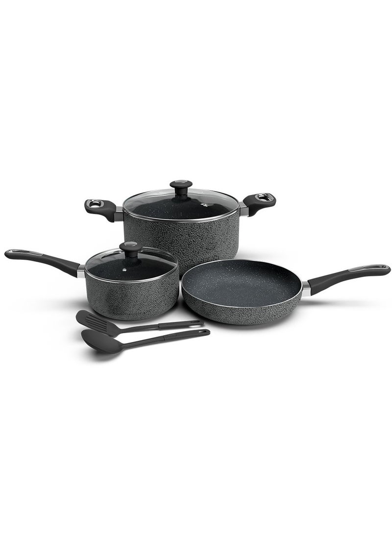 Aluminum Cookware Set Of 7 Pieces-Non-Stick Granite Surface, Tempered Glass Lid, Frying Pan, Saucepan With Lid, Milkpan With Lid,2 Spatula,1 Year Warranty-NCB 7104 - pzsku/ZA1A07D8D0BFA5A0D797AZ/45/_/1731066252/28f62db2-4e3b-44bc-a44b-2c8ab666827a