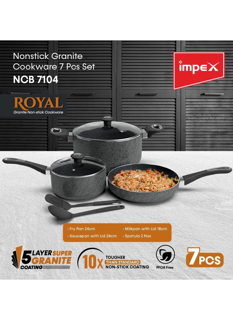 Aluminum Cookware Set Of 7 Pieces-Non-Stick Granite Surface, Tempered Glass Lid, Frying Pan, Saucepan With Lid, Milkpan With Lid,2 Spatula,1 Year Warranty-NCB 7104 - pzsku/ZA1A07D8D0BFA5A0D797AZ/45/_/1731066272/884f5e81-e876-40f7-a022-a78085d31b70