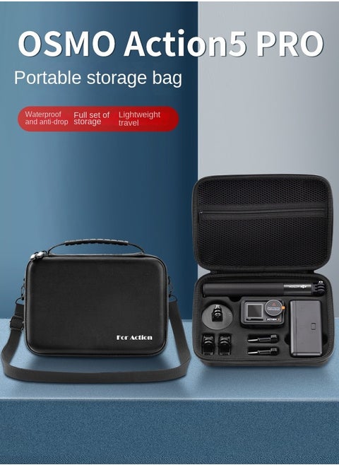 DJI Action 3/4/5 Pro Universal Storage Case, Waterproof and Shockproof Camera Accessories Box, Large Capacity, PU Leather, Lycra Lining, Portable Hand Carry & Shoulder Strap, Durable Hard Shell