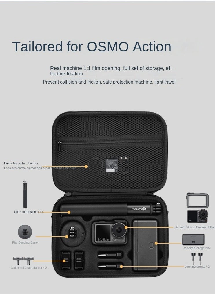 Generic - DJI Action 3/4/5 Pro Universal Storage Case, Waterproof and Shockproof Camera Accessories Box, Large Capacity, PU Leather, Lycra Lining, Portable Hand Carry & Shoulder Strap, Durable Hard Shell - Image 1