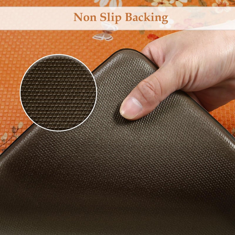 KIMODE Anti Fatigue Kitchen Mats Cushioned, Boho Floral Kitchen Rugs Sets of 2, Fall Kitchen Mat for Floor, Memory Foam Standing Desk Mat for Laundry Office Sink Desk Orange Halloween 17"x47"+17"x29" - Image 5