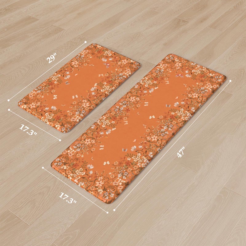 KIMODE Anti Fatigue Kitchen Mats Cushioned, Boho Floral Kitchen Rugs Sets of 2, Fall Kitchen Mat for Floor, Memory Foam Standing Desk Mat for Laundry Office Sink Desk Orange Halloween 17"x47"+17"x29" - Image 4