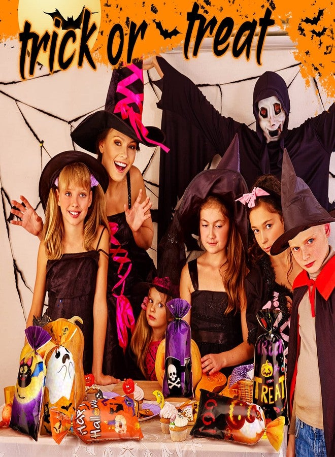 Hotop 120 Pcs Halloween Cellophane Bags Plastic Trick or Treat Candy Goodie Cookie Treat Bags with 150 Pcs Gold Twist Ties for Halloween Theme Party Favor Supplies - Image 3