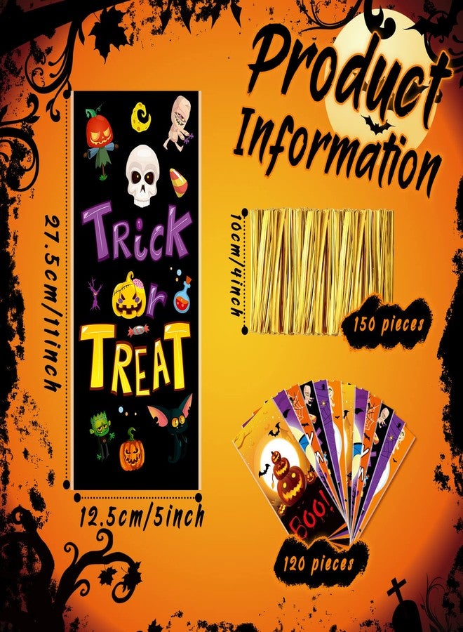 Hotop 120 Pcs Halloween Cellophane Bags Plastic Trick or Treat Candy Goodie Cookie Treat Bags with 150 Pcs Gold Twist Ties for Halloween Theme Party Favor Supplies - Image 2