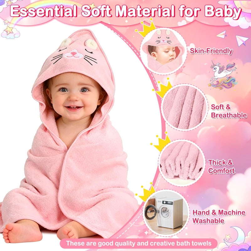Flasoo 14 Pcs Baby Towel Set, Soft Baby Bath Towels and Washcloths Set, 4 Pcs 32x32 in Animal Hooded Bath Towel & 10 Pcs Baby Washcloths for Infants, Toddlers and Kids for Boys or Girls - Image 4