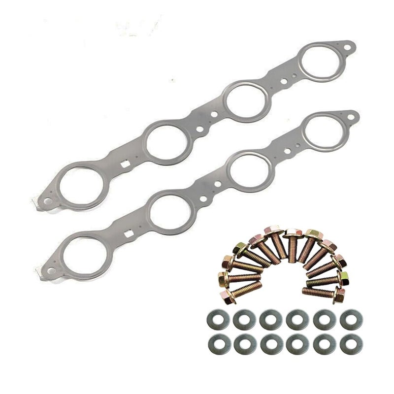 DSkoiph 12617944 Exhaust Manifold Gasket Bolts Kit Compatible with Silverado Sierra Suburban 1500 2500 HD Yukon CTS Escalade MLS LS LQ LM7 48L 53L 57L 60L 62L Manifold Gaskets with Bolts
