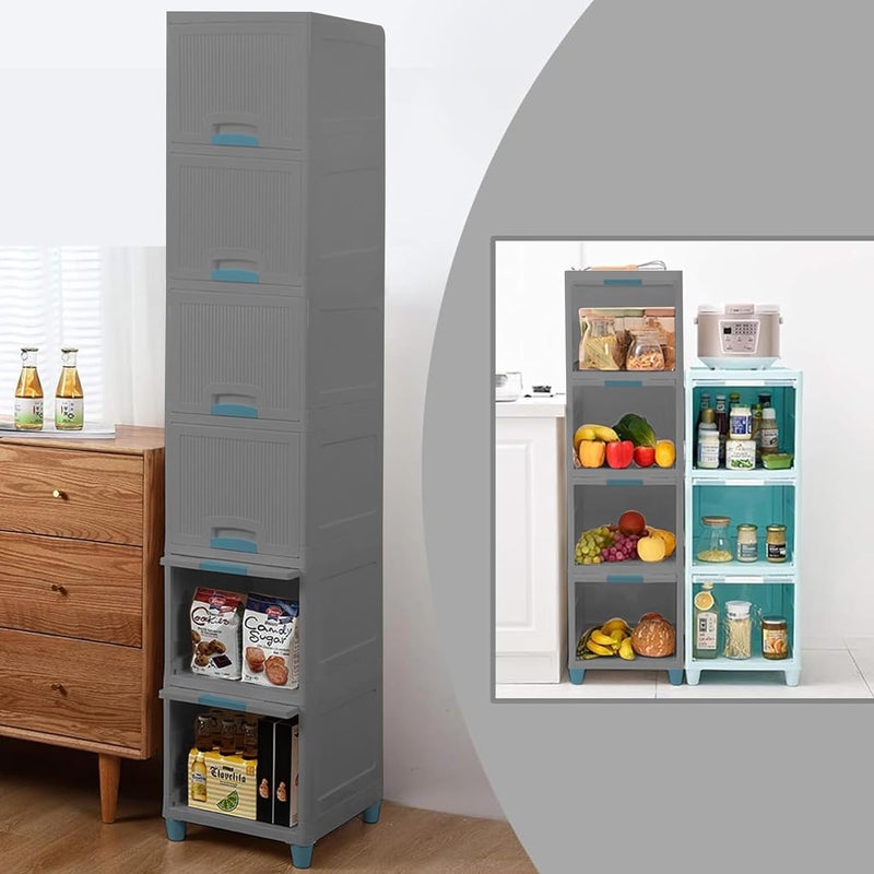 HOLLIO Foldable Plastic Cabinet For Storage Wardrobe For Clothes Plastic Cupboard For Clothes Modular Drawer Storage Chest Of Drawers Organizer Storage Box 6 Layer GREY - Image 1