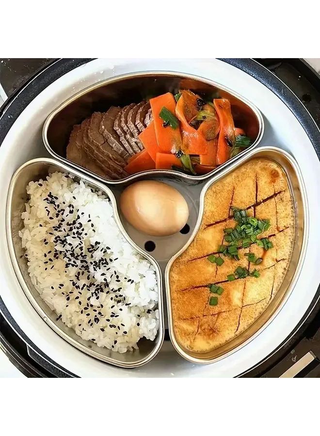 3 Piece Stainless Steel Steaming Tray Set for Rice Cooker Microwave Washable - Image 5