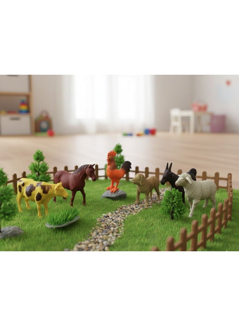 مجسمات حيوانات للأطفال تعليمية | طقم حيوانات مزرعة وغابة 6 قطع (حصان + بقرة + ديك + كلب + ماعز + خروف) لعبة مجسمات لتنمية الخيال واللعب التخيلي - Image 3