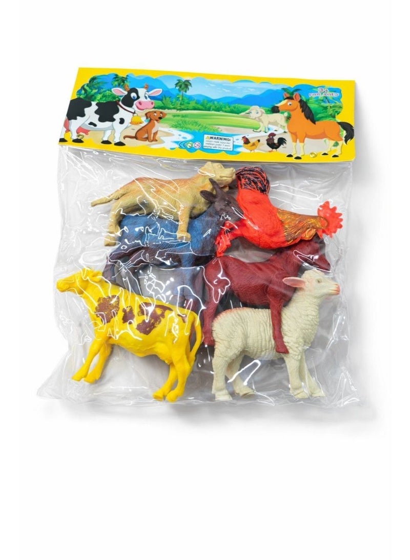 مجسمات حيوانات للأطفال تعليمية | طقم حيوانات مزرعة وغابة 6 قطع (حصان + بقرة + ديك + كلب + ماعز + خروف) لعبة مجسمات لتنمية الخيال واللعب التخيلي - Image 1