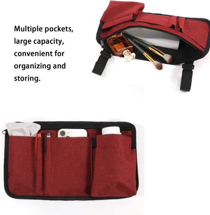 Dongawin Wheelchair Side Bag with Cup Holder – Armrest Pouch for Walkers, Rollators, and Scooters – Electric Scooter Accessories for Seniors and Adults (kermesinus) - Image 3