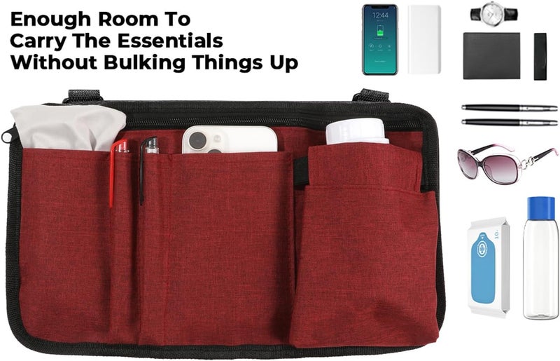 Dongawin Wheelchair Side Bag with Cup Holder – Armrest Pouch for Walkers, Rollators, and Scooters – Electric Scooter Accessories for Seniors and Adults (kermesinus) - Image 4