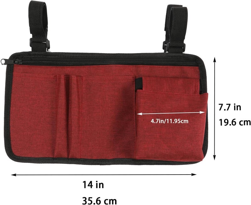 Dongawin Wheelchair Side Bag with Cup Holder – Armrest Pouch for Walkers, Rollators, and Scooters – Electric Scooter Accessories for Seniors and Adults (kermesinus) - Image 2