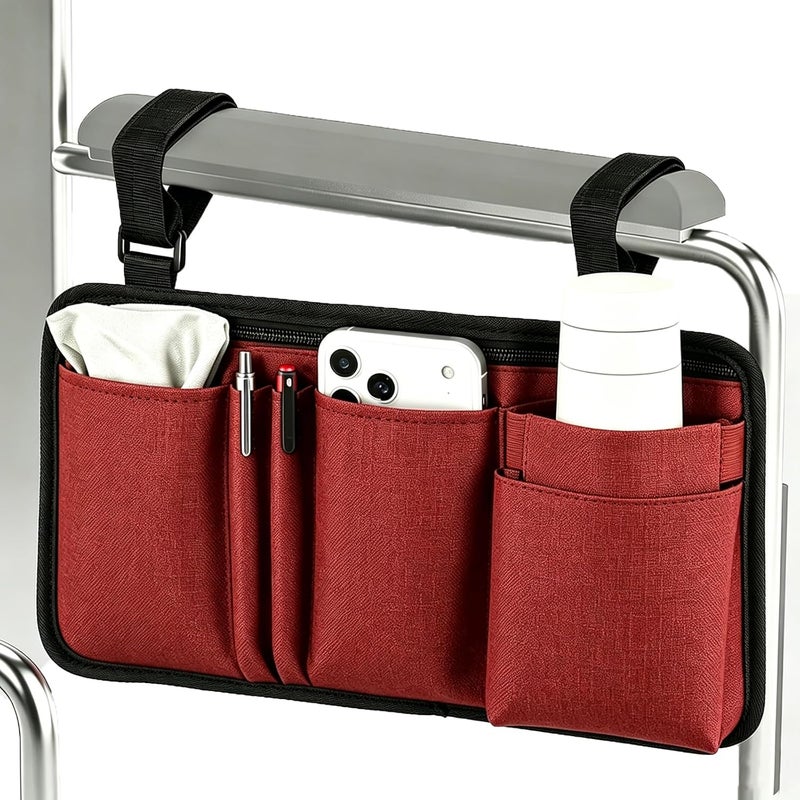 Dongawin Wheelchair Side Bag with Cup Holder – Armrest Pouch for Walkers, Rollators, and Scooters – Electric Scooter Accessories for Seniors and Adults (kermesinus) - Image 1
