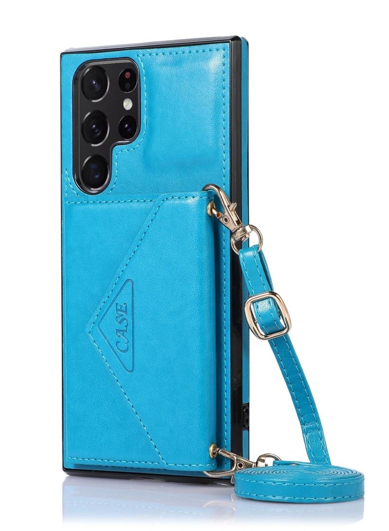 Suteni Crossbody Strap Back Cover Card Slots Leather Phone Case for Samsung - Image 1