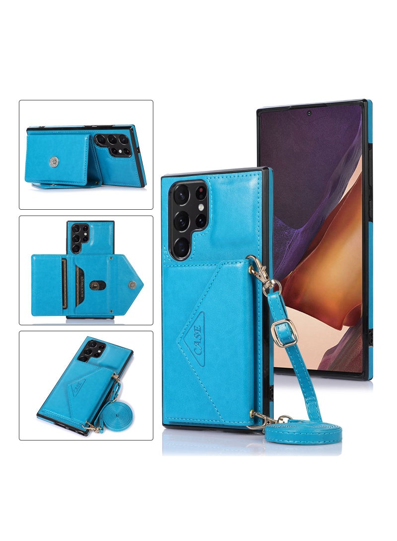 Suteni Crossbody Strap Back Cover Card Slots Leather Phone Case for Samsung - Image 2
