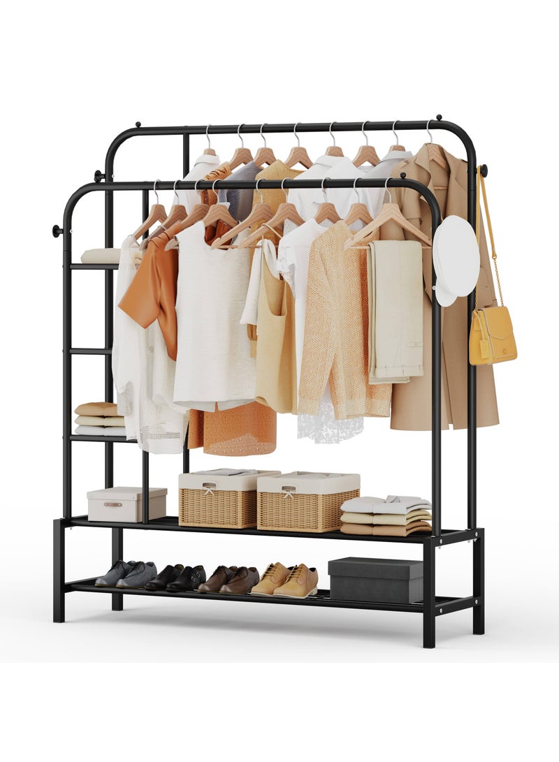 DubaiGallery Clothes Rack with Shelves | Multipurpose Dual Rod + Wheel Garments Rack with Shelf Storage and Coat Hanger for Home, Storage Organizer 1 Pc - Image 1