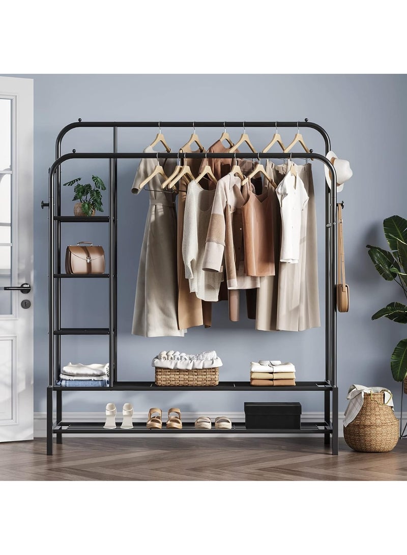 DubaiGallery Clothes Rack with Shelves | Multipurpose Dual Rod + Wheel Garments Rack with Shelf Storage and Coat Hanger for Home, Storage Organizer 1 Pc - Image 3