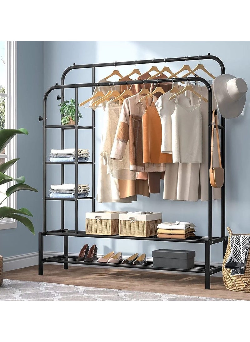 DubaiGallery Clothes Rack with Shelves | Multipurpose Dual Rod + Wheel Garments Rack with Shelf Storage and Coat Hanger for Home, Storage Organizer 1 Pc - Image 2