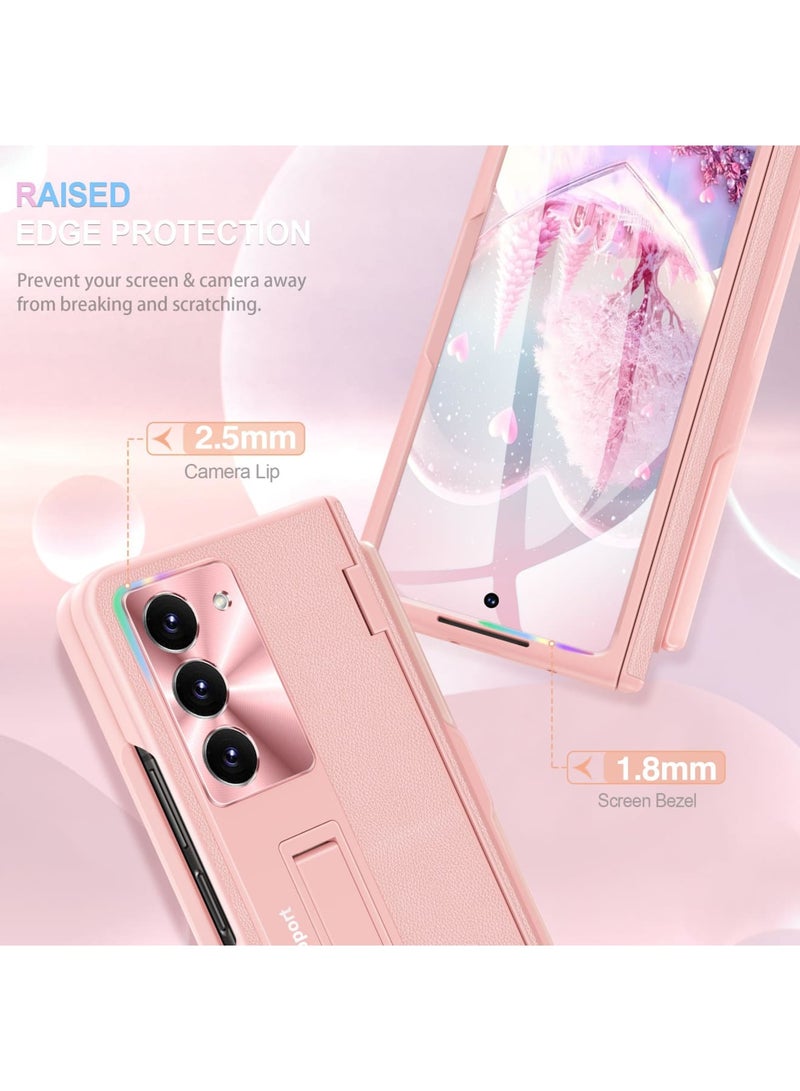 جراب لهاتف Samsung Galaxy Z Fold 5 مع قلم S Pen وواقي شاشة فائق النحافة 9H مع غطاء حماية مفصلي فاخر للهاتف بدون بصمات الأصابع وزجاج أمامي شامل بلون وردي بناتي - Image 5
