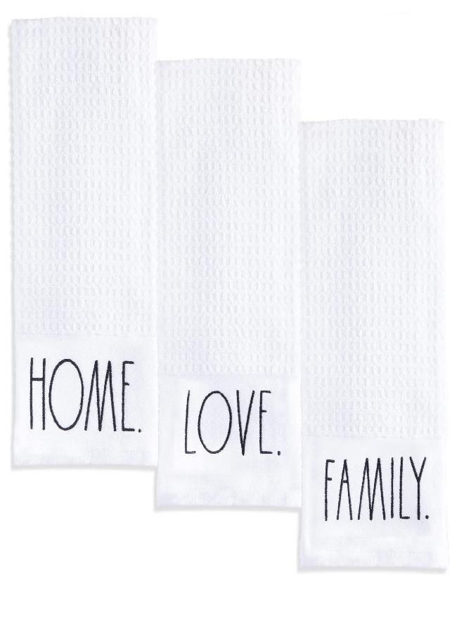 Rae Dunn Rae Dunn Set of 3 Hand Towels for Kitchen and Bathroom, 100% Cotton, Embroidered White Dish Towels Embroidered Family, Home, Love 16 inches x 26 inches Decorative Hand Towels  - Image 3