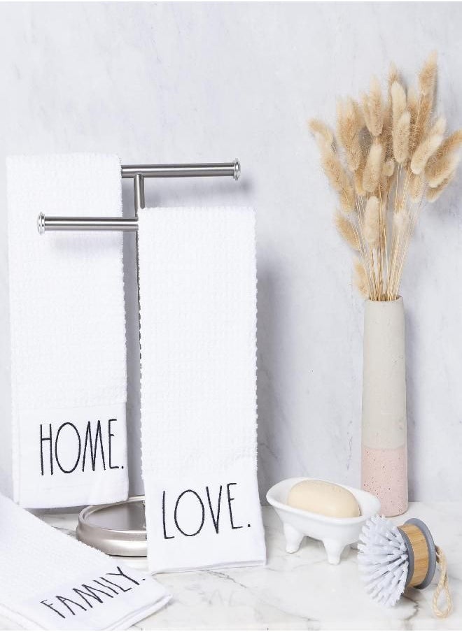 Rae Dunn Rae Dunn Set of 3 Hand Towels for Kitchen and Bathroom, 100% Cotton, Embroidered White Dish Towels Embroidered Family, Home, Love 16 inches x 26 inches Decorative Hand Towels  - Image 1