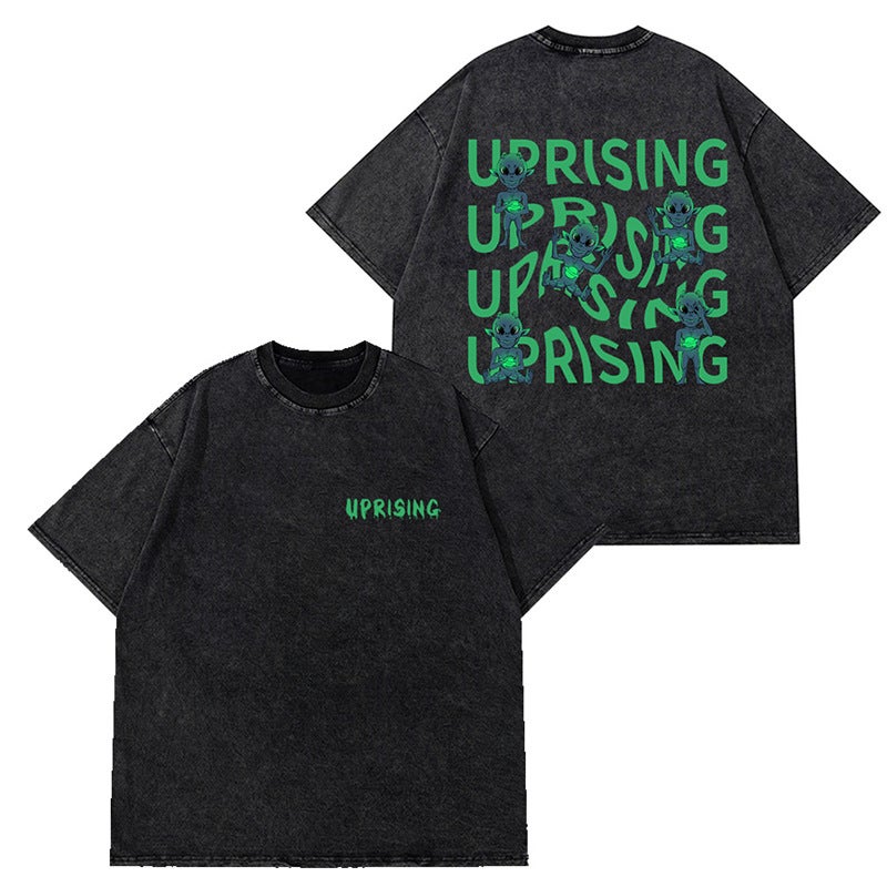 T-Shirt Digital Hip Hop Anime T-Shirt Washed Printed Letter Vintage Loose - Image 5