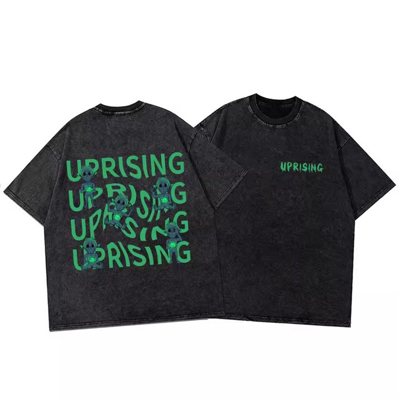 T-Shirt Digital Hip Hop Anime T-Shirt Washed Printed Letter Vintage Loose - Image 3