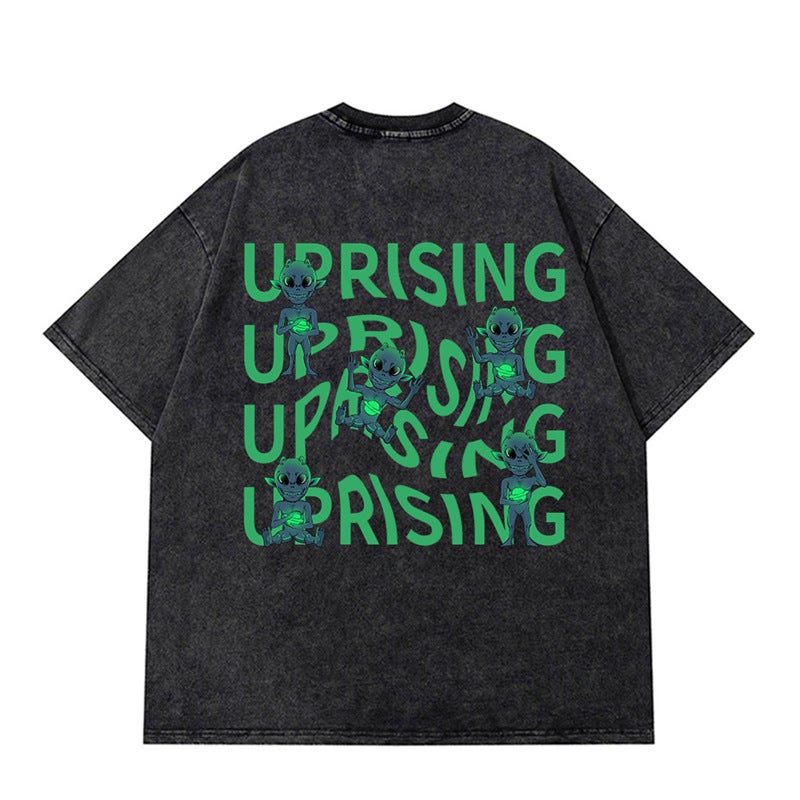 T-Shirt Digital Hip Hop Anime T-Shirt Washed Printed Letter Vintage Loose - Image 2