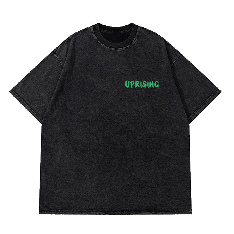 T-Shirt Digital Hip Hop Anime T-Shirt Washed Printed Letter Vintage Loose - Image 4