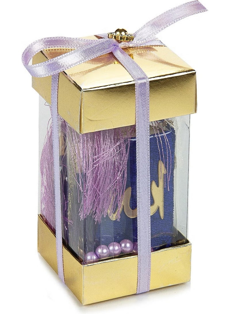 Special Boxed Mini Velvet Covered Quran and Pearl Prayer Beads Set Purple