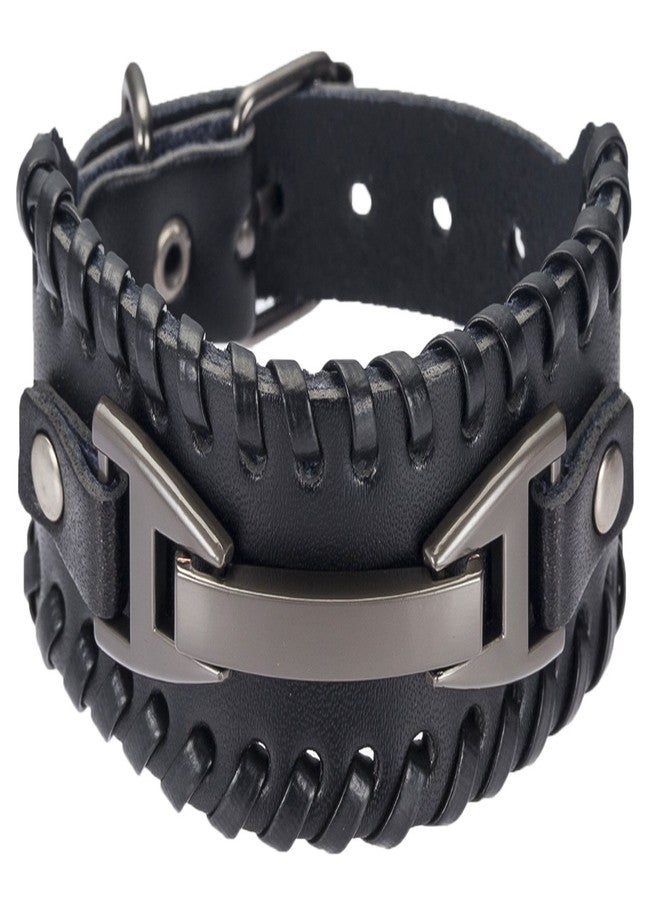 Hamoery Men Leather Bracelet Punk Braided Rope Alloy Bracelet Bangle Wristband - Image 2