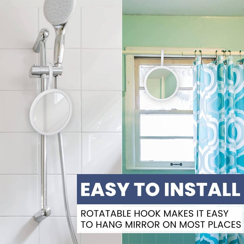 Mirrorvana Fogless Shower Mirror for Shaving with Hook for Hanging, Anti Fog Shatterproof Surface and 360° Swivel - 6.7" - Image 3