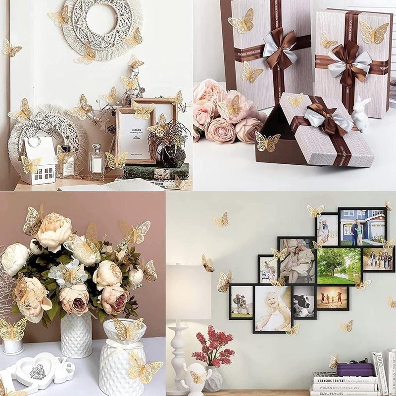 sulfar 24pcs Gold Butterfly Decorations Stickers,3Sizes 2 Styles,3D Butterfly Wall/Party/Birthday/Cake Decorations, Butterflies for Crafts, Wall Stickers Room Decor (24, Gold) - Image 4