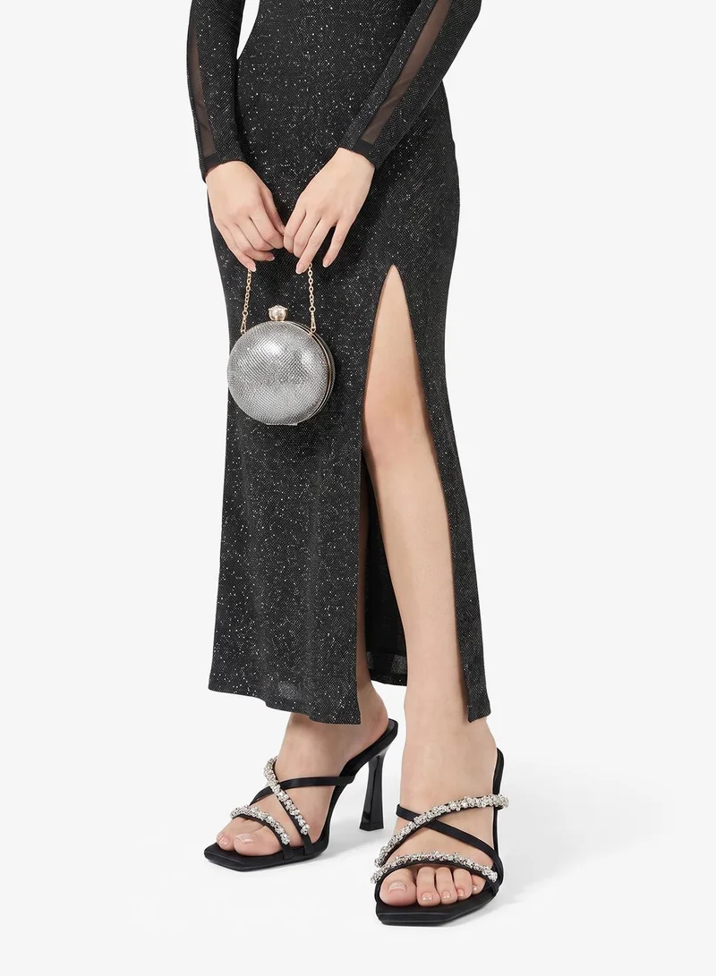 Ella Limited Edition Black Rhinestone Diamonte Embellished Kitten Heel Sandals for Women | Best Price UAE