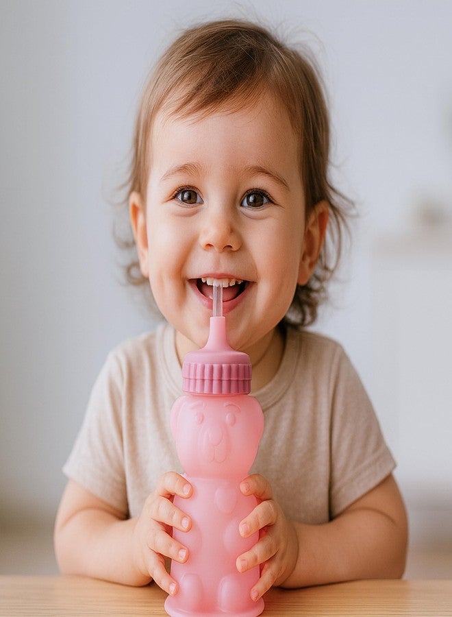 TalkTools Honey Bear Silicone Straw Cup, Dishwasher Safe Baby Drinking Bottle,Premium Food-Grade Material, Honeybear Sippy Cup for Ages 4+ Months, Kids and Toddlers (Single 8oz)-Bubblegum - Image 5