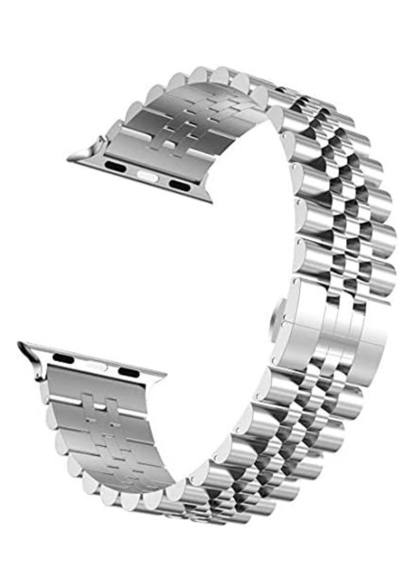 إلترازون Compatible with Apple Watch Band 41mm 40mm 38mm, Stainless Steel Heavy Band with Butterfly Folding Clasp Link Bracelet for iWatch Series8/7/6 /SE Series 5/4/3/Men women,Silver - Image 2