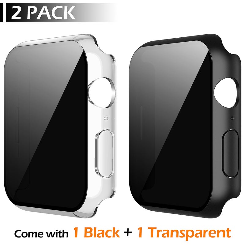 Misxi 2 Pack Privacy PC HD Case with Button for Apple Watch Series 9 (2023) Series 8 Series 7 45mm, Shockproof Cover with Anti-Spy Tempered Glass Screen Protector for iWatch, 1 Black + 1 Transparent - Image 2