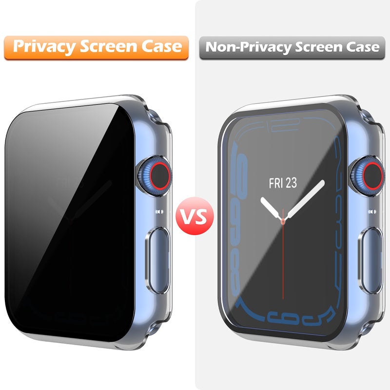 Misxi 2 Pack Privacy PC HD Case with Button for Apple Watch Series 9 (2023) Series 8 Series 7 45mm, Shockproof Cover with Anti-Spy Tempered Glass Screen Protector for iWatch, 1 Black + 1 Transparent - Image 4