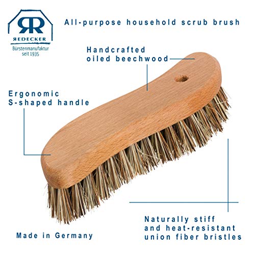 REDECKER S-Shaped Union Fiber Scrub Brush with Oiled Beechwood Handle, 8-1/4 inches, S-Shaped Easily Reaches Corners, Made in Germany - Wood Scrub Brush - Wooden Cleaning Brush - Image 4