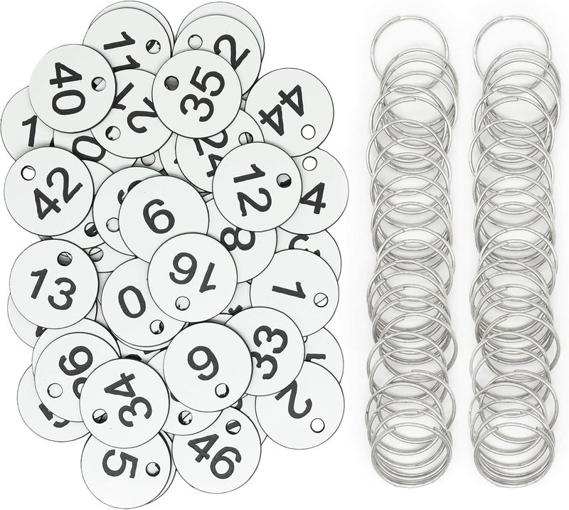 StayMax Plastic ID Number Tags Key Tags with Key Rings (1-200, White) - Image 1