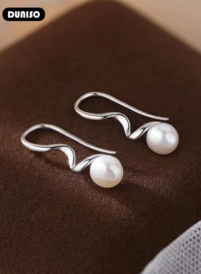 DUNISO 925 Sterling Silver Freshwater Pearl Earrings Hypoallergenic Pearl Drop Earrings Set, Lightweight Silver Pearl Earrings Fine Jewelry for Womens Girls  - Image 2