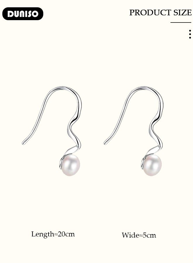 DUNISO 925 Sterling Silver Freshwater Pearl Earrings Hypoallergenic Pearl Drop Earrings Set, Lightweight Silver Pearl Earrings Fine Jewelry for Womens Girls  - Image 4
